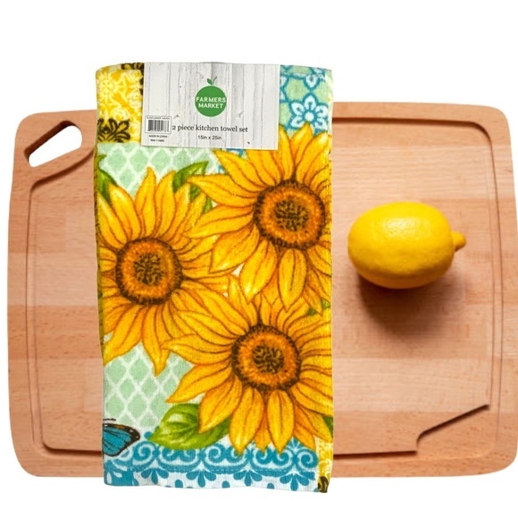 Farmers Market Sunflower Butterfly Kitchen Towels Absorbent Cotton Velour 2 PC - Picture 15 of 16